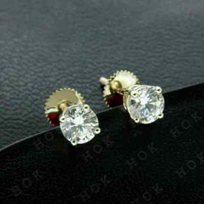 2Ct Round Cut Created Diamond Screw Back Stud Earring 14K Yellow Gold Plated