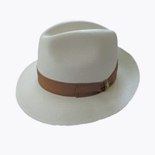 BORSALINO PANAMA FINE ALA MEDIA FEDORA 2 1/2 INCH BRIM W/Cognac Hatband