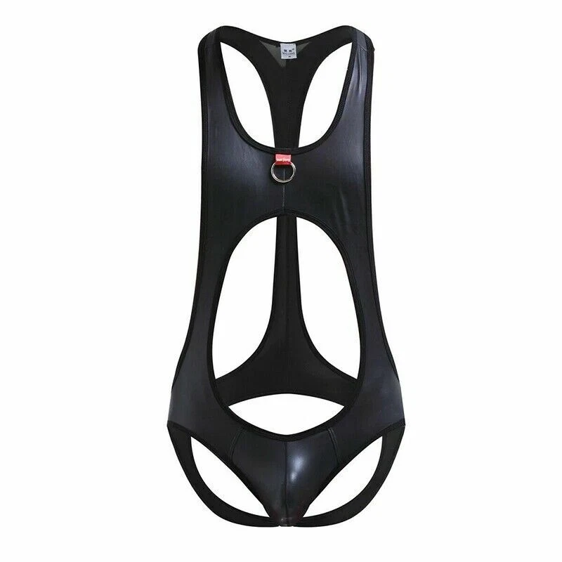 Men Man Jumpsuit PU Leather open butt Wrestling Singlet Mankini Bodysuit Costume - Image 4 of 4