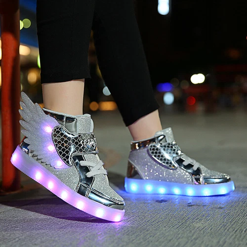 LED Leuchtende USB Sneaker Turnschuhe Kinder Mädchen Flügel Blinkschuhe Gr.27-37 - Bild 21 von 28