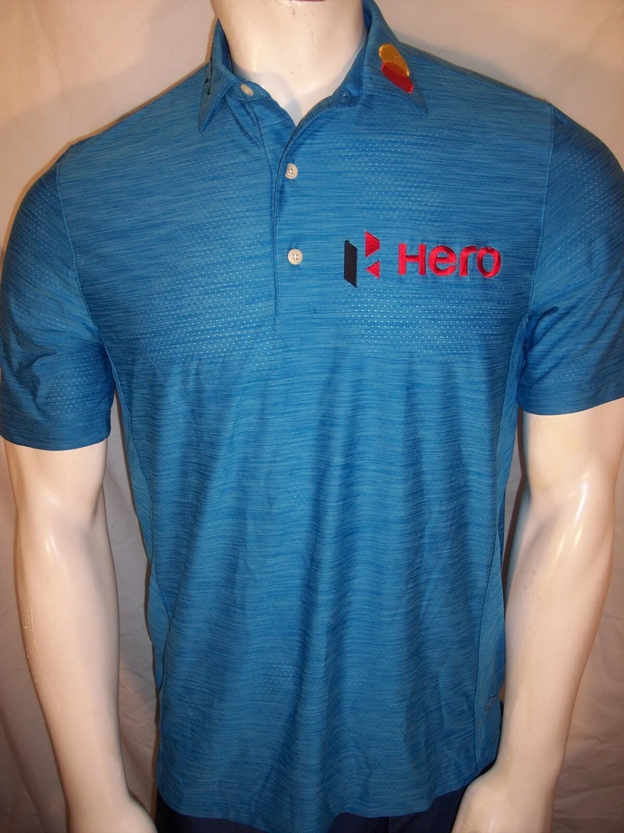 Greg Norman Small Blue Poly Spandex Golf Shirt PGA Tour Hero Callaway Mastercard