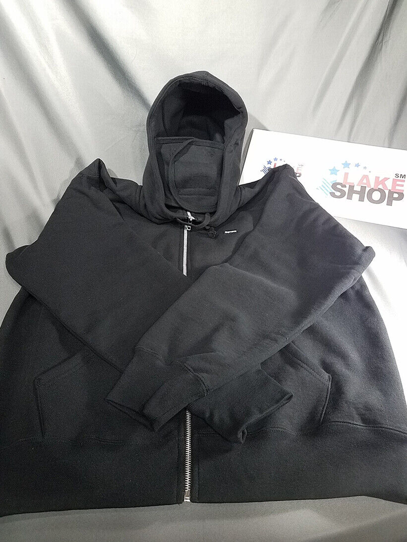 Supreme Small Box Facemask Zip Up Hooded Sweatshirt black with sticker