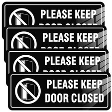 4 Pack- Please Keep Door Closed Signs Self-Adhesive, 8x3inch, Black  Acrylic  