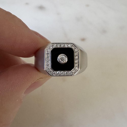 Herrenring Cirari 14 Karat Weißgold Onyx und Diamanten Größe 11 - Bild 2 von 8