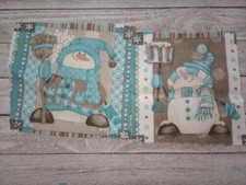 blue whimsical snowman fun fabric shovel scrap broom 5 inch set