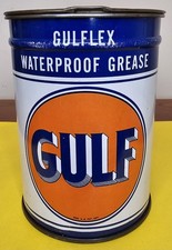 Vintage Gulf Oil Waterproof Gulfex Grease Can One Pound gas station advertising 