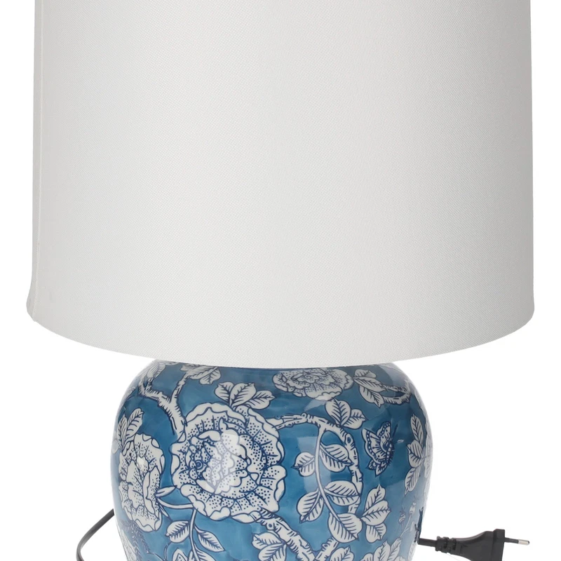 Lampada da Tavolo Ceramica Blu con Paralume Base Potiche Elegante Salotto H 45, fotografia 5 di 9