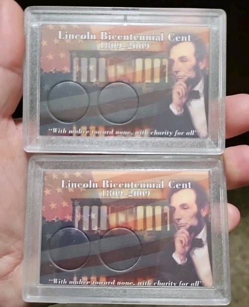 LINCOLN Bicentennial Cent 1809-2009 Frosty Plastic 2 Coin Case  X 2     3.5"x2.5