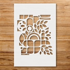 Stylized Abstract Geometric Shapes and Leaves Stencil for DIY Crafts - Stenci  