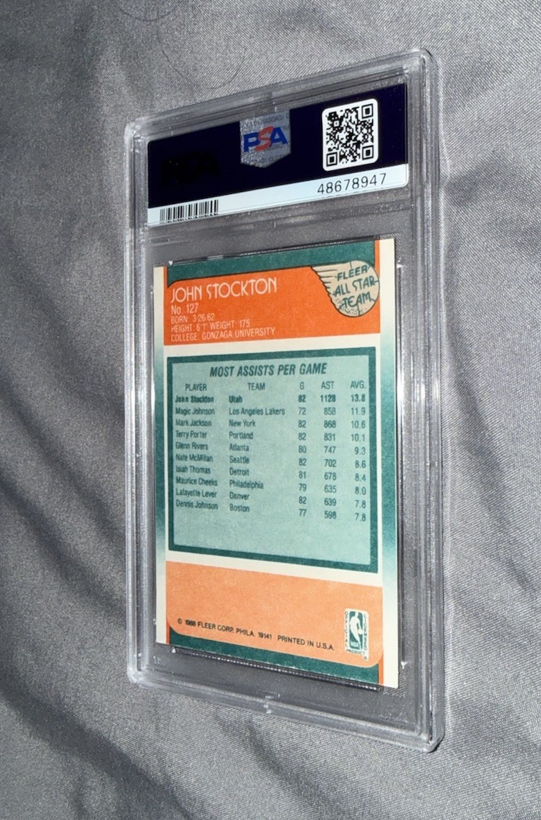 1988 Fleer John Stockton All-Star #127 PSA 9 MINT Utah Jazz Rookie Year Subset view 4