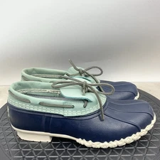 LL Bean Moc Boots Women Size 8 Shoes Duck Blue Rubber Leather Low Slip On
