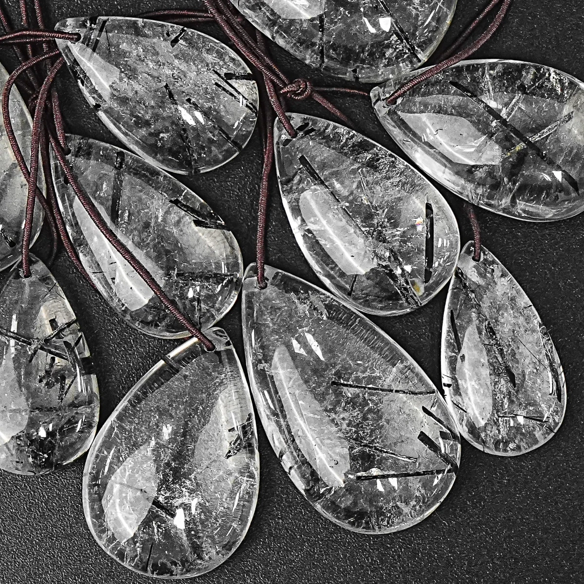 Natural Black Rutilated Quartz Healing Crystal Teardrop Gemstone