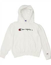 CHAMPION Womens Graphic Hoodie Jumper UK 14 Medium White Cotton BJ74