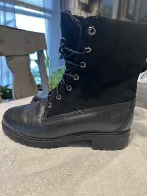 Timberland Jayne Teddy Fleece Fold Down Boots size 7 Women's Black Leather WP