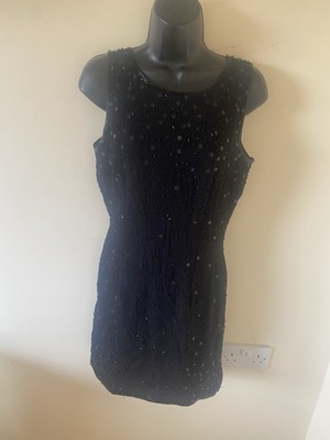 Black Sequin/beaded Design Dress Size 14 ( Sequins Missing)