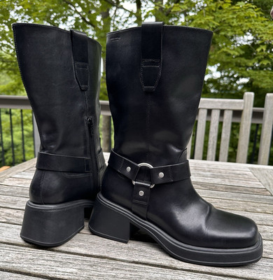 Vagabond 5656-201-20 Black Leather Platform Harness Biker Mid-Calf Women Size 10