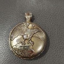 Watch-It Quartz Full Hunter Pocket Watch Eagle Theme Gold Silver Case Analog