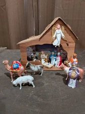 Vtg Mid-century Nativity Stable West Germany Marshall Fields W/ Contemporary NTV