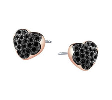 Guess Heart Shelter Earrings Rose Gold Black Women's Earring Pair NEW Boxed