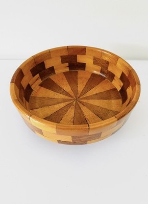 Vintage Mid Century Cambridge Ware Kariert Holz Obstschale Filzfuß Boho