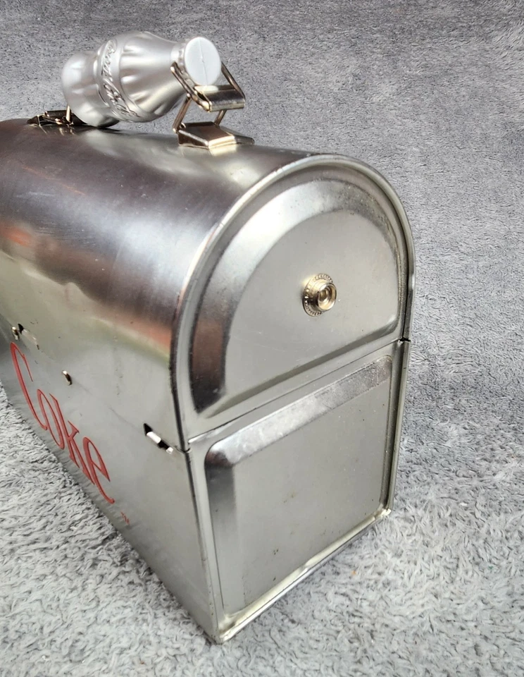 Vintage Coca-Cola Metal Lunch Box Silver Coke Bottle Handle Classic Style - Image 4 of 4