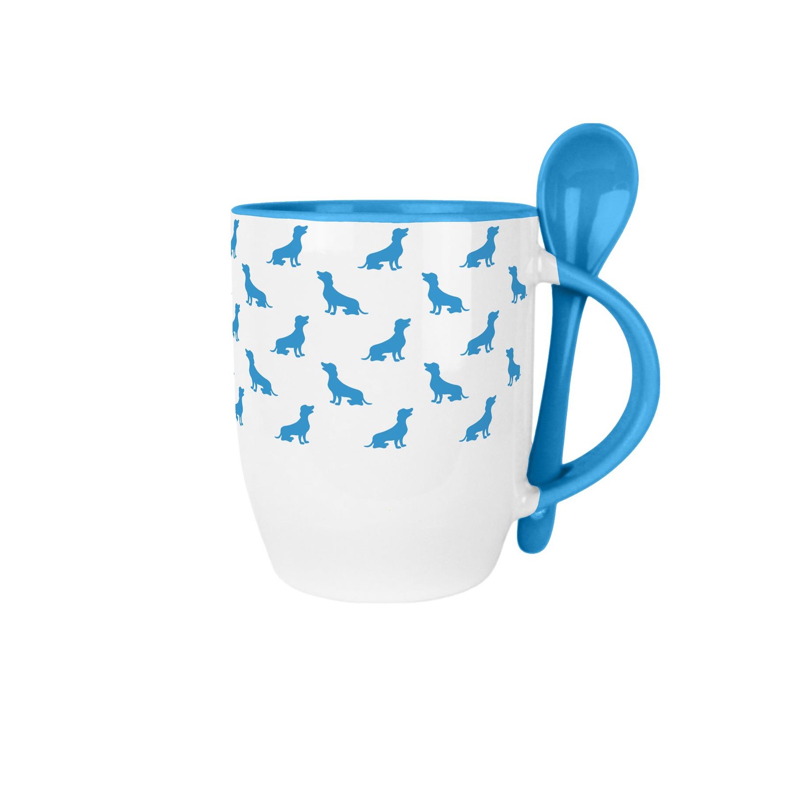 Dachshund Mug & Spoon Set - Blue Silhouettes Ceramic Cup Gift for Dog Lovers