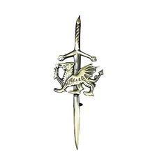 Kilt Pin Scottish Thisltle Wales Dragon Highland Kilts Pin 4" Antique New AAR
