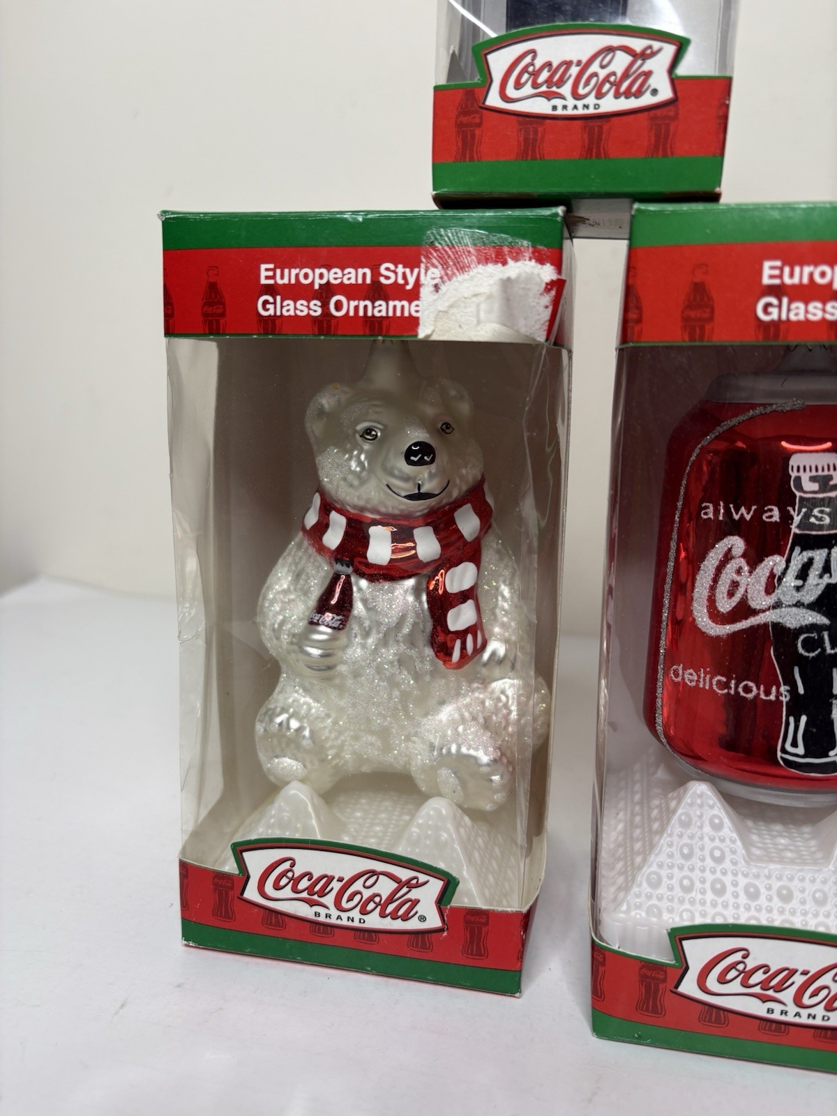 Kurt Adler Coca-Cola European Style Glass Ornaments Polar Bear Can Bottle NEW