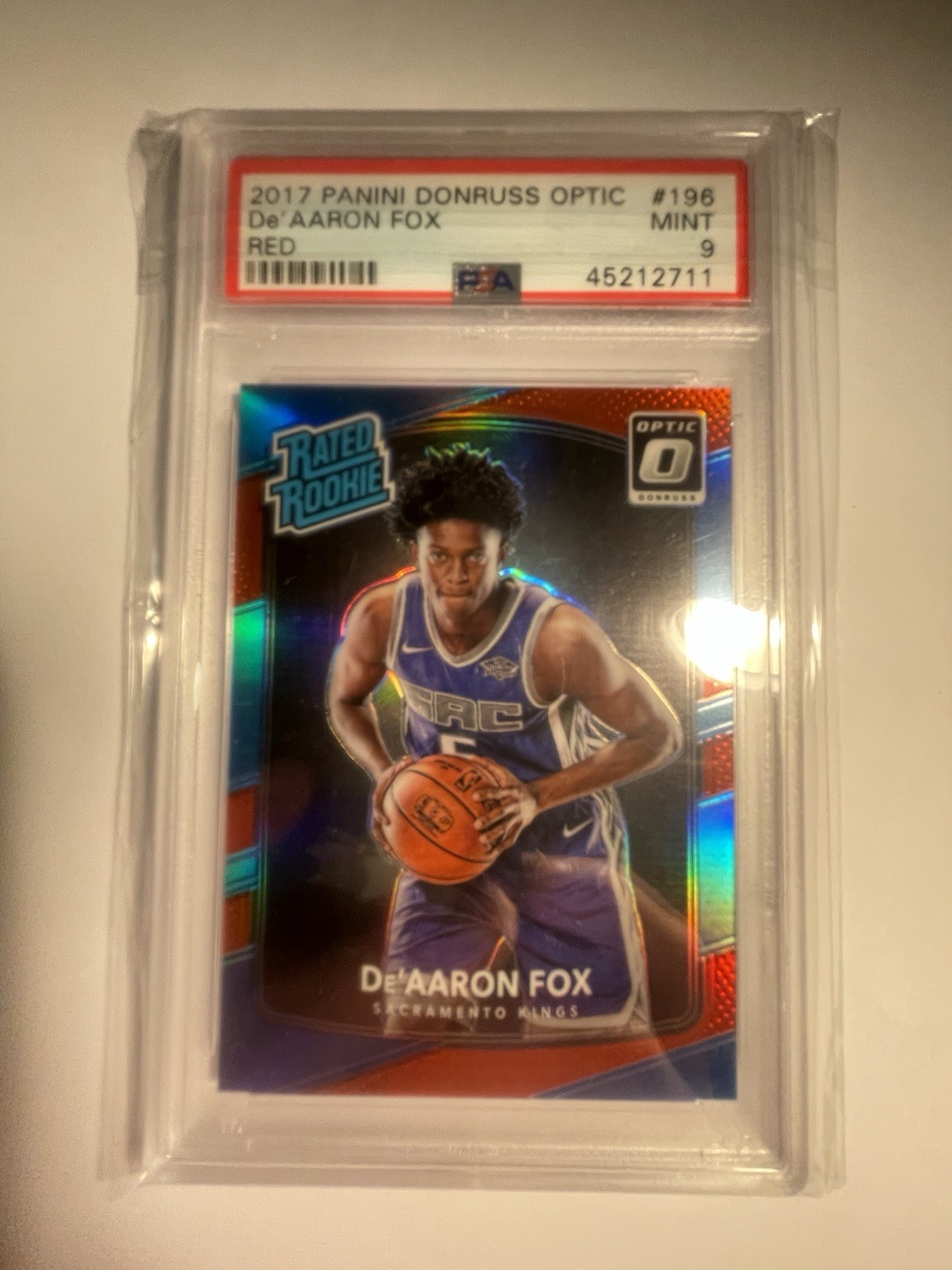 2017-18 Optic /99 Rated Rookie De'Aaron Fox #196 Red Prizm (RC)