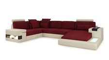 XXL Ecksofa U Form Ledersofa Sofa Polster Couch Leder Textil USB Wohnlandschaft