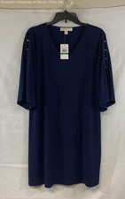 NWT Michael Kors Navy Blue V-Neck Split Sleeve Dress Gold Hardware Sz L