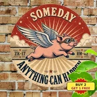 When Pigs Fly Vintage Round Garage Tin Metal Sign Wall Art 8x8