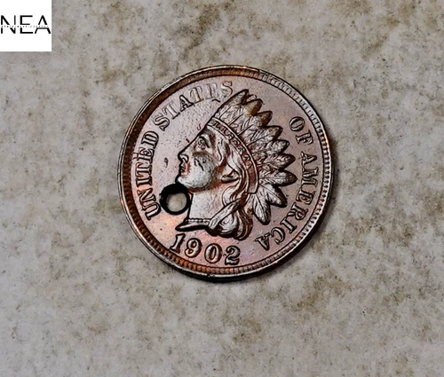 1902 Indian Head Penny Cent ~ Uncirculated Red/BN (hole) ~ ZI610