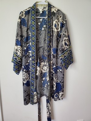Oscar De La Renta Neman Marcus Floral Blue and Black Women's Robe Kimono Size L