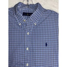 Ralph Lauren Mens Blue Gingham Check Button Down Shirt Long Sleeve Cotton Large