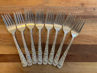 Vintage Kirk & Son Sterling Repousse 6.25” Salad Forks Set of 8