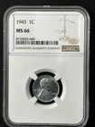 1943 1C  Lincoln Wheat One Cent NGC MS66   8155835-040