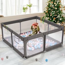 GRAY - UANLAUO BABY PLAY PEN SAFETY BABY PLAY YARDS 59" 59" PLAYPEN