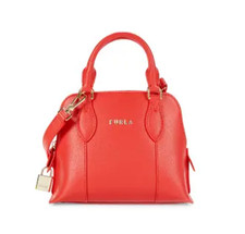 Furla Fuoco Red Leather Dome Satchel Top Handle Crossbody Bag Saffiano