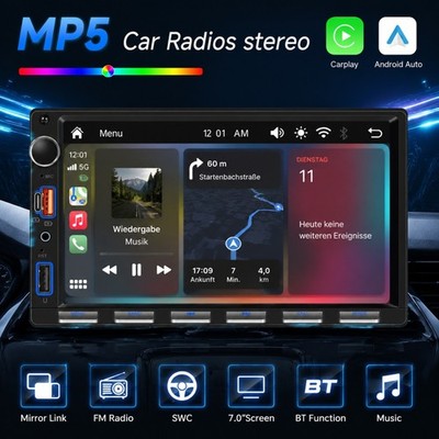 Doppel 2 DIN 7Zoll Autoradio Carplay Auto BT USB Type-C MP5 Player Kamera DAB+