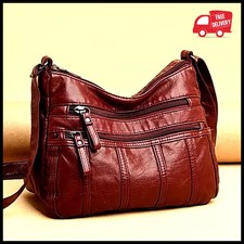 Women's Soft Leather Crossbody Bag Casual Shoulder Purse Multi Pocket Fashion Ha