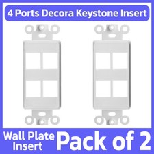 2 Pack Keystone Wall Plate Insert Four Port 4 Hole Jack fits Decora Wallplate