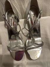 Dune diamante strap heeled silver sandals (size 39)