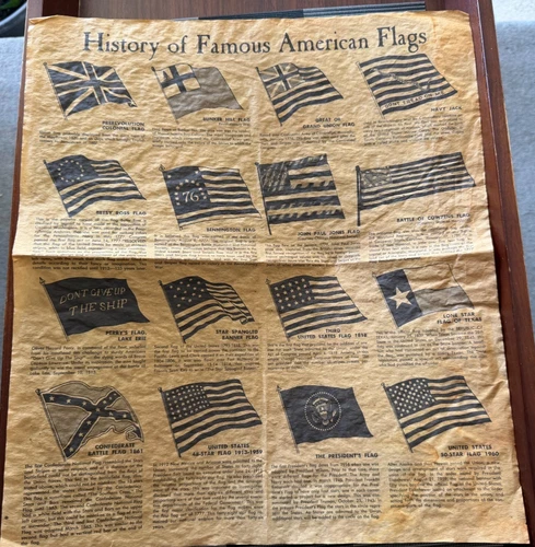 1960's Antiqued parchment --HISTORY OF FAMOUS AMERICAN FLAGS