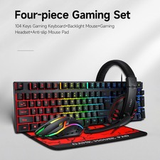 T-WOLF TF800 Wired Gaming Keyboard Mouse Headset Mouse Pad Combo with RGB Lights