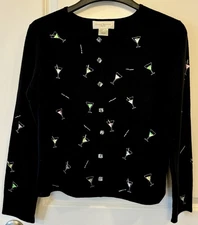 VTG Susan Bristol Sweater Women's Size Small Petite Black Cardigan Tequila