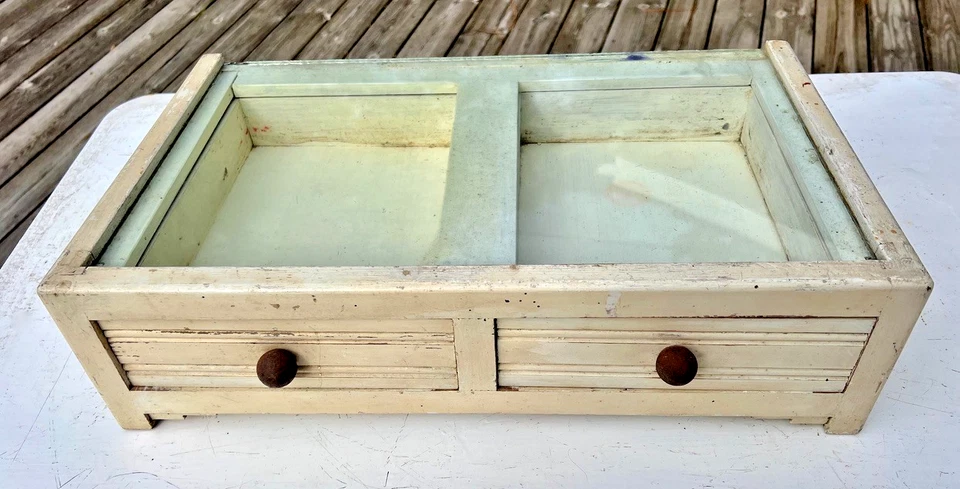 Ancienne vitrine de comptoir en bois et verre - Art Déco - Photo 1/4