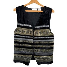 Vintage Worthington Women Mixed Media Vest Medium Velvet Floral Boho Whimsigoth