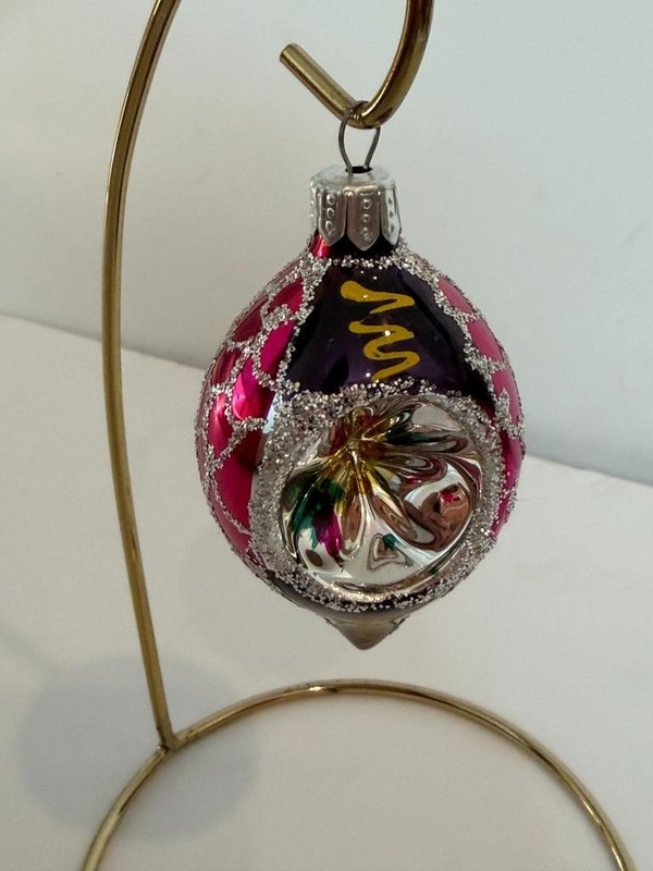 Vintage Christmas Mercury Glass Indent Reflector Pink Purple Silver Ornament
