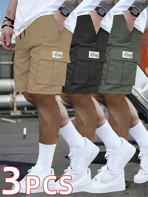 Mens Casual Shorts 3 Pack Loose Fit Cargo Basketball Summer Shorts w Pockets